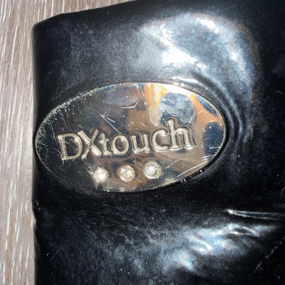 DXtouch Black Patent Leather Shoulder Bag Rhinestone Strap Y2K Glam Hobo Bag